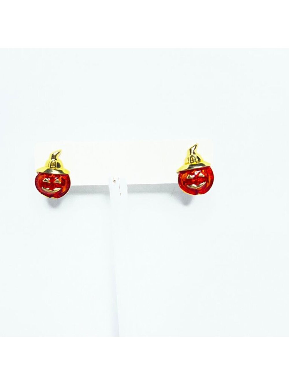 Avon Orange Enamel And Gold Tone Jack-O-Lantern Pierced Earrings (6533-1-2)